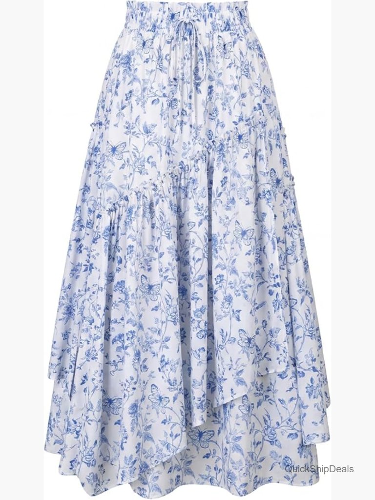 Floral Print Boho Maxi Skirt With Pockets